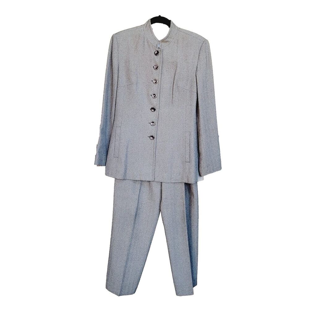 DONNA TORAN 2 Pcs SUIT Long Jacket/ Blazer & Pants Sz 10 Gray Vtg